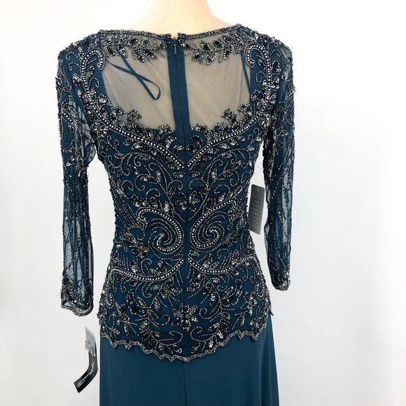 PISARRO NIGHTS Beaded Mesh Gown Size 4 Blue Rich Sapphire Mock Two-Piece NWT - Picture 10 of 13